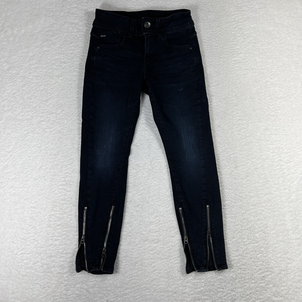 G-Star Raw Lynn Mid Skinny Dark Blue Wash Jeans Women Size 25x24 Zip Bottoms
